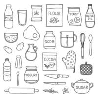 Set of doodle cooking, baking ingredients. vector