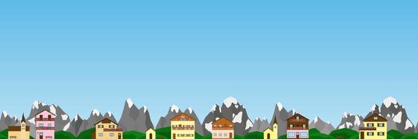 Seamless background with Alpine houses and churches. vector