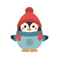 Cute baby penguin cartoon illustration. Christmas character. Winter 2023 vector