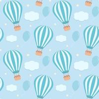 Blue seamless pattern with hot air balloons vector