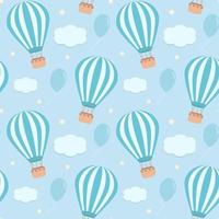 Blue seamless pattern with hot air balloons vector