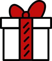 Christmas present with red bow illustration, vector on a white background.