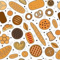 Seamless pattern with bread and pastries. vector
