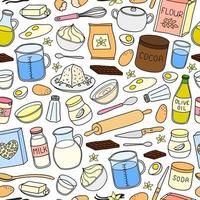 Seamless pattern with hand drawn cooking ingredients. vector