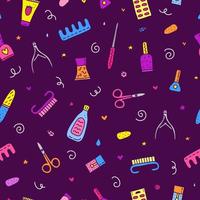 Seamless pattern with nail salon icons. vector