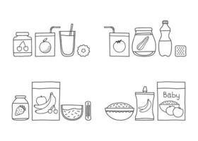 grupos de alimentos para bebés garabatos. vector