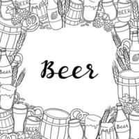 Square background with hand drawn beer items. vector