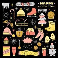 Collection of hand drawn winter items. vector