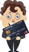 Man with debit card, illustration, vector on white background.