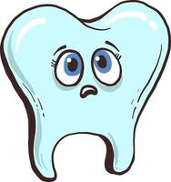 Sad tooth with blue eyes, illustration, vector on white background.