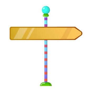 Wood signpost, pointing with direction in cartoon style. Empty plank, banner with arrow detailed and textured. Vector illustration isolated on white background.