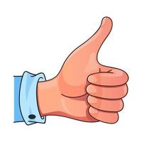 Thumb up. Hand gesture. Like for social medias. Cartoon style. Vector isolated on white background