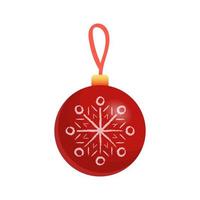 Red Christmas decoration ball, holiday pendant with snowflake ornament. Vector illustration isolated on white background.