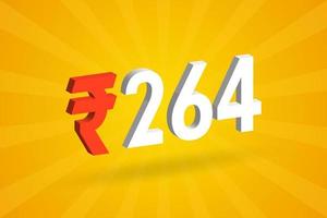 264 Rupee 3D symbol bold text vector image. 3D 264 Indian Rupee currency sign vector illustration