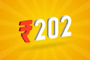 202 Rupee 3D symbol bold text vector image. 3D 202 Indian Rupee currency sign vector illustration