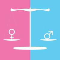 Weights with gender symbols. Equality between man and woman. Vector illustration.