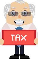 Old man with tax sign, illustration, vector on white background.