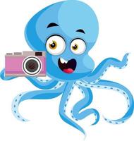 Octopus with camera, illustration, vector on white background.