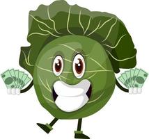 Cabbage holds a lot of money, illustration, vector on white background.