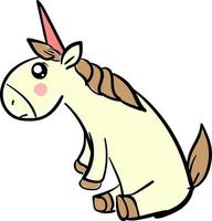 Sad unicorn, illustration, vector on white background.