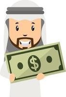 Arab with money, illustration, vector on white background.