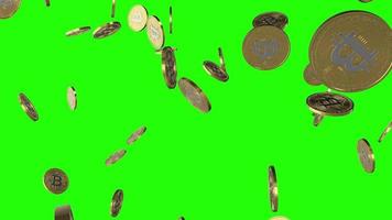 bitcoin de zoom flutuante aparece e tela verde giratória video