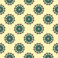 Green flowers, seamless pattern on yellow background. vector