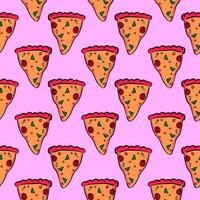 Pizza slice, seamless pattern on pink background. vector