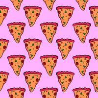 Pizza slice, seamless pattern on pink background. vector