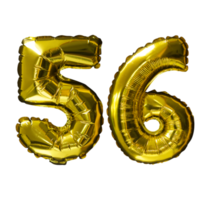 56 balões de hélio número dourado isolado de fundo. folha realista e balões de látex. elementos de design para festa, evento, aniversário, aniversário e casamento. png