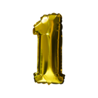 1 fundo isolado de balões de hélio número dourado. folha realista e balões de látex. elementos de design para festa, evento, aniversário, aniversário e casamento. png
