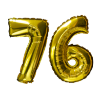 76 Golden number helium balloons isolated background. Realistic foil and latex balloons. design elements for party, event, birthday, anniversary and wedding. png