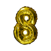 fundo isolado de 8 balões de hélio número dourado. folha realista e balões de látex. elementos de design para festa, evento, aniversário, aniversário e casamento. png