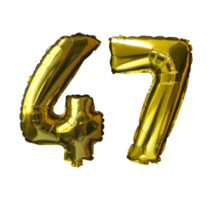 47 Heliumballons mit goldener Zahl isolierter Hintergrund. realistische Folien- und Latexballons. Designelemente für Party, Event, Geburtstag, Jubiläum und Hochzeit. png