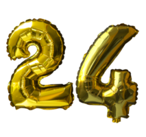 24 ballons d'hélium nombre d'or fond isolé. ballons réalistes en aluminium et en latex. éléments de conception pour la fête, l'événement, l'anniversaire, l'anniversaire et le mariage. png