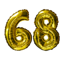 68 Golden number helium balloons isolated background. Realistic foil and latex balloons. design elements for party, event, birthday, anniversary and wedding. png