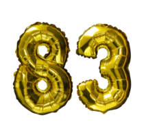 83 Golden number helium balloons isolated background. Realistic foil and latex balloons. design elements for party, event, birthday, anniversary and wedding. png