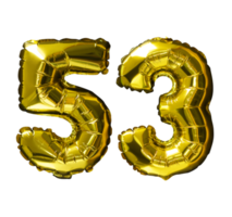 53 ballons d'hélium nombre d'or fond isolé. ballons réalistes en aluminium et en latex. éléments de conception pour la fête, l'événement, l'anniversaire, l'anniversaire et le mariage. png