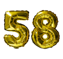 58 balões de hélio número dourado isolado de fundo. folha realista e balões de látex. elementos de design para festa, evento, aniversário, aniversário e casamento. png