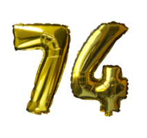 74 Heliumballons mit goldener Zahl isolierter Hintergrund. realistische Folien- und Latexballons. Designelemente für Party, Event, Geburtstag, Jubiläum und Hochzeit. png