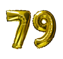 79 gouden aantal helium ballonnen geïsoleerd achtergrond. realistisch folie en latex ballonnen. ontwerp elementen voor partij, evenement, verjaardag, verjaardag en bruiloft. png