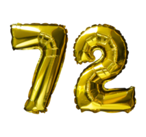 72 gouden aantal helium ballonnen geïsoleerd achtergrond. realistisch folie en latex ballonnen. ontwerp elementen voor partij, evenement, verjaardag, verjaardag en bruiloft. png