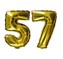 57 Golden number helium balloons isolated background. Realistic foil and latex balloons. design elements for party, event, birthday, anniversary and wedding. png