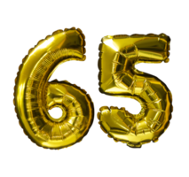 65 Golden number helium balloons isolated background. Realistic foil and latex balloons. design elements for party, event, birthday, anniversary and wedding. png