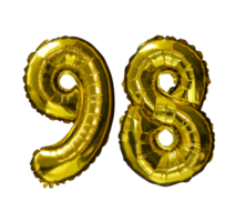 98 Heliumballons mit goldener Zahl isolierter Hintergrund. realistische Folien- und Latexballons. Designelemente für Party, Event, Geburtstag, Jubiläum und Hochzeit. png