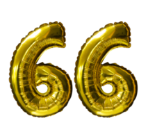 66 d'oro numero elio palloncini isolato sfondo. realistico Foglio e latice palloncini. design elementi per festa, evento, compleanno, anniversario e nozze. png