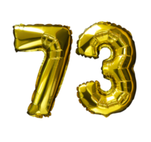 73 Golden number helium balloons isolated background. Realistic foil and latex balloons. design elements for party, event, birthday, anniversary and wedding. png