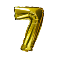 7 Golden number helium balloons isolated background. Realistic foil and latex balloons. design elements for party, event, birthday, anniversary and wedding. png