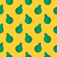 Lovely whole green avocado,seamless pattern on yellow background. vector