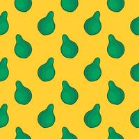 Lovely whole green avocado,seamless pattern on yellow background. vector